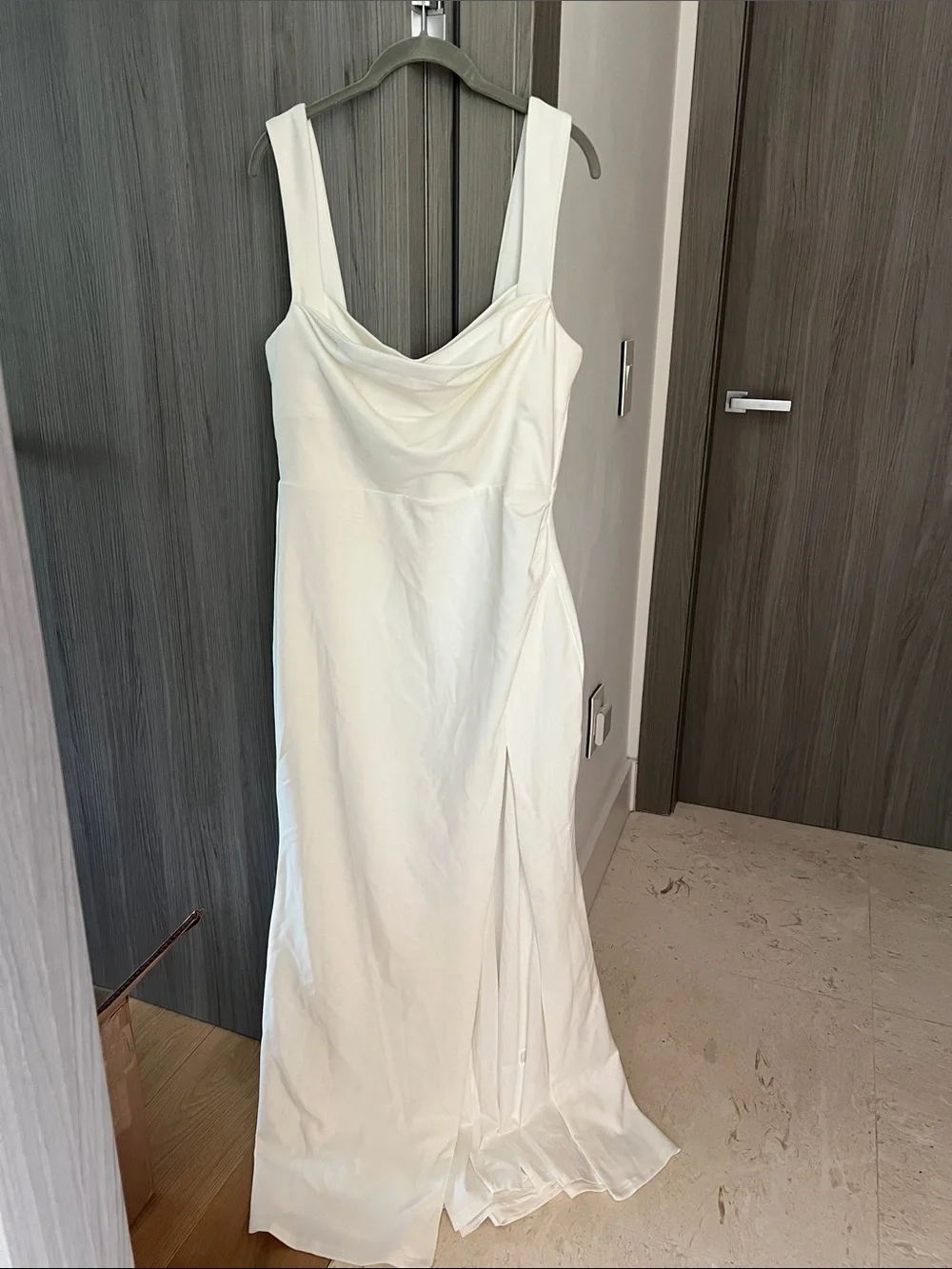 NWT REVOLVE Australia SHOWPO Tabitha cowlneck high split ivory maxi dress US 10 - Picture 6 of 13